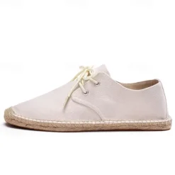 Men's Blue Canvas Espadrille Lace-Up Shoes with Jute Rope Sole – Comfortable Summer Casual Footwear