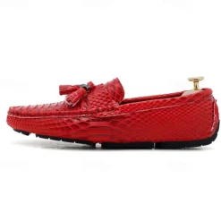 Men's Blue Faux Snakeskin Loafers with Tassels – Stylish Slip-On Dress Shoes for Formal and Casual Occasions