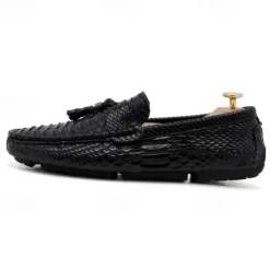 Men's Blue Faux Snakeskin Loafers with Tassels – Stylish Slip-On Dress Shoes for Formal and Casual Occasions
