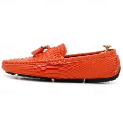 Men's Blue Faux Snakeskin Loafers with Tassels – Stylish Slip-On Dress Shoes for Formal and Casual Occasions