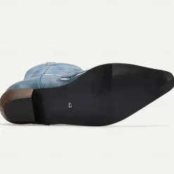 Men's Blue Faux Suede Cowboy Boots with White Snakeskin Accents and Embroidered Design - Western-Style Boots for Rodeo and Outdoor Wear