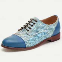 Men's Blue Woven Oxford Shoes – Elegant Nylon Knit Lace-Up Shoes for Business & Formal Events
