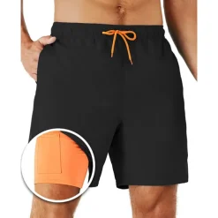 Men's Board Shorts Swim Shorts Swim Trunks Shorts With Compression Liner Plain Comfort Breathable Holiday Going out Swimming Pool Hawaiian Boho Black Pink