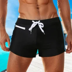 Men's Board Shorts Swim Shorts Swim Trunks Patchwork Drawstring Elastic Waist Color Block Comfort Quick Dry Short Holiday Beach Weekend Fashion Casual Black Red Micro-elastic