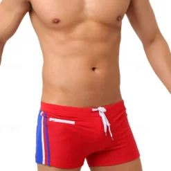 Men's Board Shorts Swim Shorts Swim Trunks Patchwork Drawstring Elastic Waist Color Block Comfort Quick Dry Short Holiday Beach Weekend Fashion Casual Black Red Micro-elastic