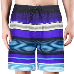 Men's Board Shorts Swim Shorts Swim Trunks Drawstring with Mesh lining Elastic Waist Gradient Stripe Quick Dry Short Casual Daily Holiday Hawaiian Boho Blue Orange Micro-elastic