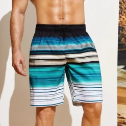 Men's Board Shorts Swim Shorts Swim Trunks Drawstring with Mesh lining Elastic Waist Gradient Stripe Quick Dry Short Casual Daily Holiday Hawaiian Boho Blue Orange Micro-elastic