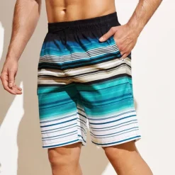 Men's Board Shorts Swim Shorts Swim Trunks Drawstring with Mesh lining Elastic Waist Gradient Stripe Quick Dry Short Casual Daily Holiday Hawaiian Boho Blue Orange Micro-elastic