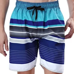 Men's Board Shorts Swim Shorts Swim Trunks Drawstring with Mesh lining Elastic Waist Gradient Stripe Quick Dry Short Casual Daily Holiday Hawaiian Boho Blue Orange Micro-elastic