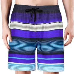 Men's Board Shorts Swim Shorts Swim Trunks Drawstring with Mesh lining Elastic Waist Gradient Stripe Quick Dry Short Casual Daily Holiday Hawaiian Boho Blue Orange Micro-elastic