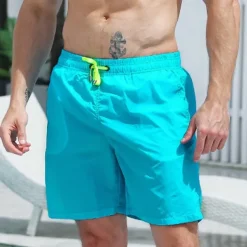 Men's Board Shorts Swim Shorts Swim Trunks Drawstring Elastic Waist Plain Comfort Quick Dry Short Holiday Beach Weekend Fashion Casual Lake blue Micro-elastic