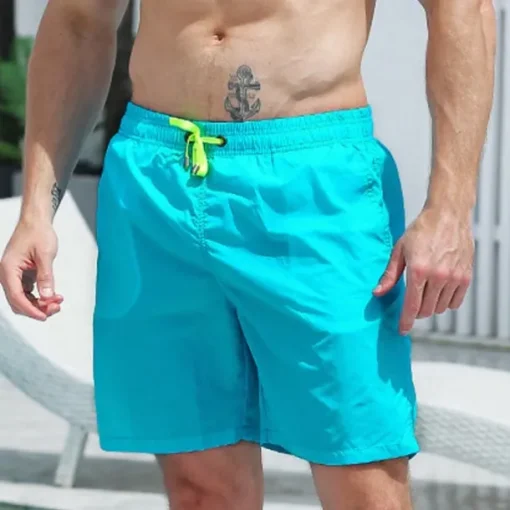 Men's Board Shorts Swim Shorts Swim Trunks Drawstring Elastic Waist Plain Comfort Quick Dry Short Holiday Beach Weekend Fashion Casual Lake blue Micro-elastic