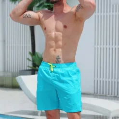 Men's Board Shorts Swim Shorts Swim Trunks Drawstring Elastic Waist Plain Comfort Quick Dry Short Holiday Beach Weekend Fashion Casual Lake blue Micro-elastic