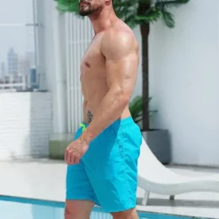 Men's Board Shorts Swim Shorts Swim Trunks Drawstring Elastic Waist Plain Comfort Quick Dry Short Holiday Beach Weekend Fashion Casual Lake blue Micro-elastic