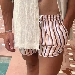 Men's Board Shorts Swim Shorts Swim Trunks Shorts Drawstring Elastic Waist Striped Comfort Quick Dry Short Daily Holiday Swimming Pool Fashion Casual Yellow Pink Micro-elastic