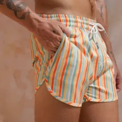 Men's Board Shorts Swim Shorts Swim Trunks Shorts Drawstring Elastic Waist Striped Comfort Quick Dry Short Daily Holiday Swimming Pool Fashion Casual Yellow Pink Micro-elastic