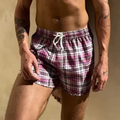 Men's Board Shorts Swim Shorts Swim Trunks Shorts Drawstring Elastic Waist Striped Comfort Quick Dry Short Daily Holiday Swimming Pool Fashion Casual Yellow Pink Micro-elastic