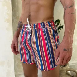 Men's Board Shorts Swim Shorts Swim Trunks Shorts Drawstring Elastic Waist Striped Comfort Quick Dry Short Daily Holiday Swimming Pool Fashion Casual Yellow Pink Micro-elastic