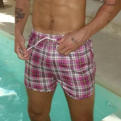 Men's Board Shorts Swim Shorts Swim Trunks Shorts Drawstring Elastic Waist Striped Comfort Quick Dry Short Daily Holiday Swimming Pool Fashion Casual Yellow Pink Micro-elastic