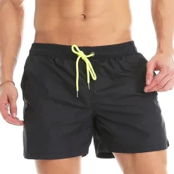 Men's Board Shorts Swim Shorts Swim Trunks Summer Shorts Beach Shorts Drawstring Elastic Waist Plain Quick Dry Short Daily Holiday Hawaiian Boho Black Yellow Micro-elastic