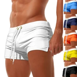 Men's Board Shorts Swim Shorts Swim Trunks Swim Briefs Drawstring Elastic Waist Zipper Pocket Solid Color Breathable Quick Dry Short Casual Daily Beach Fashion Classic Style ArmyGreen Black