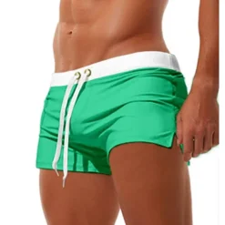 Men's Board Shorts Swim Shorts Swim Trunks Swim Briefs Drawstring Elastic Waist Zipper Pocket Solid Color Breathable Quick Dry Short Casual Daily Beach Fashion Classic Style ArmyGreen Black