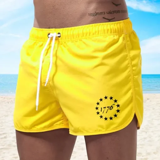 Men's Board Shorts Swim Shorts Swim Trunks Drawstring Elastic Waist Star Comfort Quick Dry Short Holiday Beach Weekend Fashion Casual Black Yellow Micro-elastic