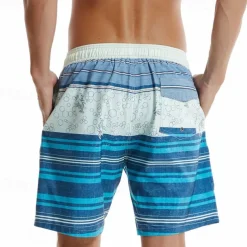 Men's Board Shorts Swim Shorts Swim Trunks Drawstring Elastic Waist With Compression Liner Striped Comfort Quick Dry Short Holiday Beach Weekend Fashion Casual Blue Micro-elastic