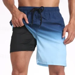 Men's Board Shorts Swim Shorts Swim Trunks Drawstring Elastic Waist With Compression Liner Gradient Plain Comfort Quick Dry Short Holiday Beach Weekend Fashion Casual Lake blue Gradient blue