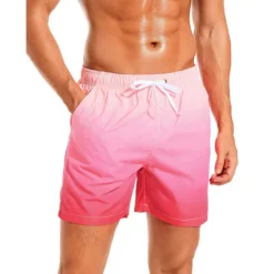 Men's Board Shorts Swim Shorts Swim Trunks Drawstring with Mesh lining Elastic Waist Gradient Quick Dry Short Casual Daily Holiday Hawaiian Boho Black Pink Micro-elastic