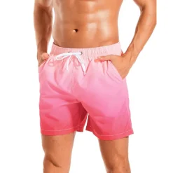 Men's Board Shorts Swim Shorts Swim Trunks Drawstring with Mesh lining Elastic Waist Gradient Quick Dry Short Casual Daily Holiday Hawaiian Boho Black Pink Micro-elastic