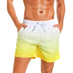 Men's Board Shorts Swim Shorts Swim Trunks Drawstring with Mesh lining Elastic Waist Gradient Quick Dry Short Casual Daily Holiday Hawaiian Boho Black Pink Micro-elastic