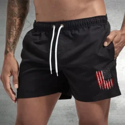 Men's Board Shorts Swim Shorts Swim Trunks Drawstring with Mesh lining Elastic Waist National Flag Comfort Quick Dry Short Holiday Beach Weekend Fashion Casual Black White Micro-elastic