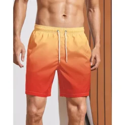 Men's Board Shorts Swim Shorts Swim Trunks Summer Shorts Drawstring with Mesh lining Elastic Waist Gradient Graphic Prints Quick Dry Short Holiday Beach Hawaiian Boho Black-White Yellow Micro-elastic