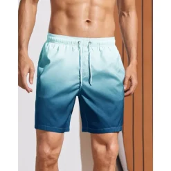 Men's Board Shorts Swim Shorts Swim Trunks Summer Shorts Drawstring with Mesh lining Elastic Waist Gradient Graphic Prints Quick Dry Short Holiday Beach Hawaiian Boho Black-White Yellow Micro-elastic