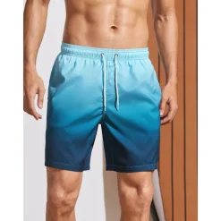 Men's Board Shorts Swim Shorts Swim Trunks Summer Shorts Drawstring with Mesh lining Elastic Waist Gradient Graphic Prints Quick Dry Short Holiday Beach Hawaiian Boho Black-White Yellow Micro-elastic