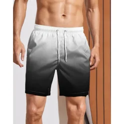 Men's Board Shorts Swim Shorts Swim Trunks Summer Shorts Drawstring with Mesh lining Elastic Waist Gradient Graphic Prints Quick Dry Short Holiday Beach Hawaiian Boho Black-White Yellow Micro-elastic