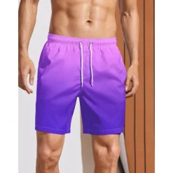 Men's Board Shorts Swim Shorts Swim Trunks Summer Shorts Drawstring with Mesh lining Elastic Waist Gradient Graphic Prints Quick Dry Short Holiday Beach Hawaiian Boho Black-White Yellow Micro-elastic