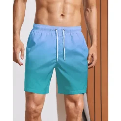 Men's Board Shorts Swim Shorts Swim Trunks Summer Shorts Drawstring with Mesh lining Elastic Waist Gradient Graphic Prints Quick Dry Short Holiday Beach Hawaiian Boho Black-White Yellow Micro-elastic