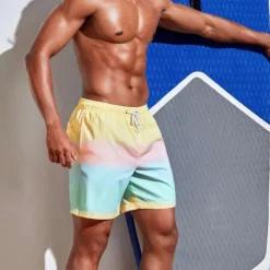 Men's Board Shorts Swim Shorts Swim Trunks Summer Shorts Drawstring with Mesh lining Elastic Waist Gradient Graphic Prints Quick Dry Short Holiday Beach Hawaiian Boho Black-White Yellow Micro-elastic