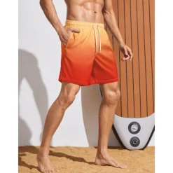 Men's Board Shorts Swim Shorts Swim Trunks Summer Shorts Drawstring with Mesh lining Elastic Waist Gradient Graphic Prints Quick Dry Short Holiday Beach Hawaiian Boho Black-White Yellow Micro-elastic