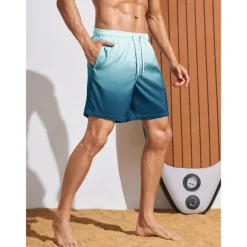 Men's Board Shorts Swim Shorts Swim Trunks Summer Shorts Drawstring with Mesh lining Elastic Waist Gradient Graphic Prints Quick Dry Short Holiday Beach Hawaiian Boho Black-White Yellow Micro-elastic