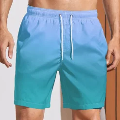 Men's Board Shorts Swim Shorts Swim Trunks Summer Shorts Drawstring with Mesh lining Elastic Waist Gradient Graphic Prints Quick Dry Short Holiday Beach Hawaiian Boho Black-White Yellow Micro-elastic