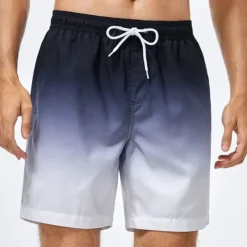 Men's Board Shorts Swim Shorts Swim Trunks Summer Shorts Drawstring with Mesh lining Elastic Waist Gradient Graphic Prints Quick Dry Short Holiday Beach Hawaiian Boho Black-White Yellow Micro-elastic