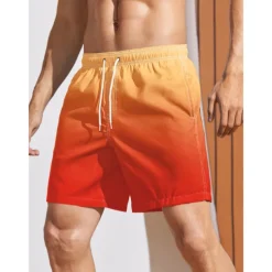 Men's Board Shorts Swim Shorts Swim Trunks Summer Shorts Drawstring with Mesh lining Elastic Waist Gradient Graphic Prints Quick Dry Short Holiday Beach Hawaiian Boho Black-White Yellow Micro-elastic