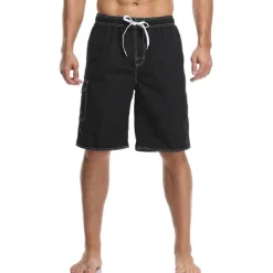 Men's Board Shorts Swim Trunks Going out Weekend Breathable Quick Dry Drawstring Elastic Waist with Pockets Plain Knee Length Gymnatics Casual Activewear Lake blue Black