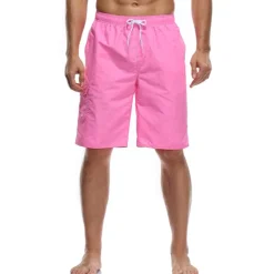 Men's Board Shorts Swim Trunks Going out Weekend Breathable Quick Dry Drawstring Elastic Waist with Pockets Plain Knee Length Gymnatics Casual Activewear Lake blue Black