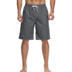 Men's Board Shorts Swim Trunks Going out Weekend Breathable Quick Dry Drawstring Elastic Waist with Pockets Plain Knee Length Gymnatics Casual Activewear Lake blue Black