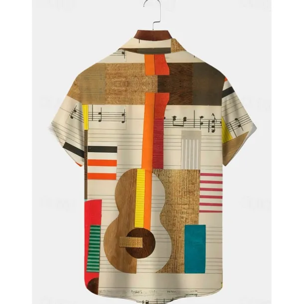 Men's Boardmasters Music Notes Shirt Button Up Shirt Short Sleeve Fashion Designer Casual Outdoor Casual Summer Spring Turndown Print Black Green Khaki Coffee Blue+Blue