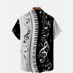 Men's Boardmasters Music Notes Shirt Button Up Shirt Short Sleeve Fashion Designer Casual Outdoor Casual Summer Spring Turndown Print Black Green Khaki Coffee Blue+Blue